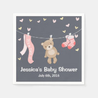 Nalle Baby Shower Pappersservett Girl Grått Rosa