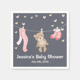 Nalle Baby Shower Pappersservett Girl Grått Rosa