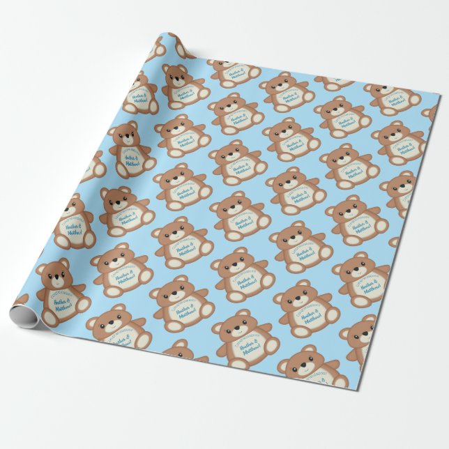 Nalle Baby Shower Presentpapper (Utrullad)