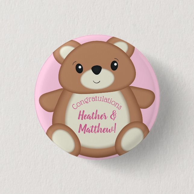 Nalle Baby Shower Rosa Girl Girl Knapp (Framsida)