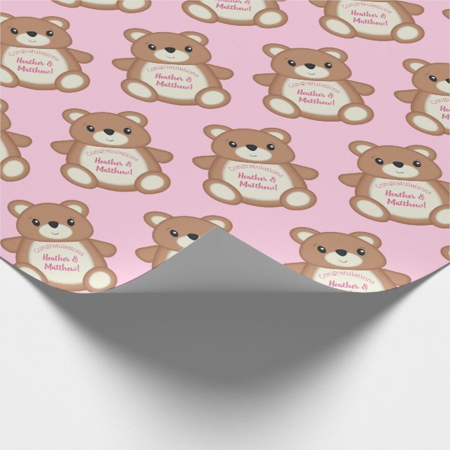 Nalle Baby Shower Rosa Girl Girl Presentpapper (Hörn)