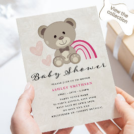 Nalle Baby Shower (Rosa) Inbjudningar