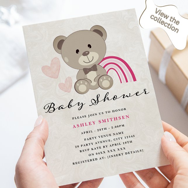 Nalle Baby Shower (Rosa) Inbjudningar (Skapare uppladdad)
