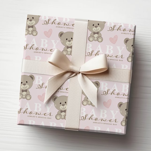 Nalle BABY SHOWER Rosa Presentpapper (Skapare uppladdad)