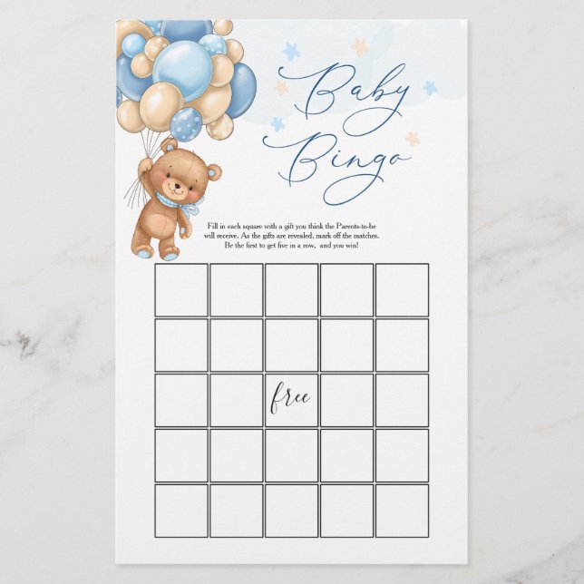 Nalle Baby Shower-spel - Bingo (Framsida)