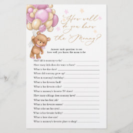 Nalle Baby Shower-spel som känner Mamma bäst