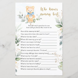 Nalle Baby Shower-spel som känner Mamma bäst