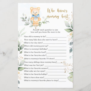 Nalle Baby Shower-spel som känner Mamma bäst