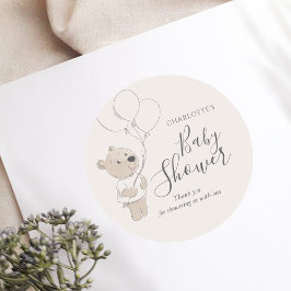 Nalle Baby Shower Tack Runt Klistermärke