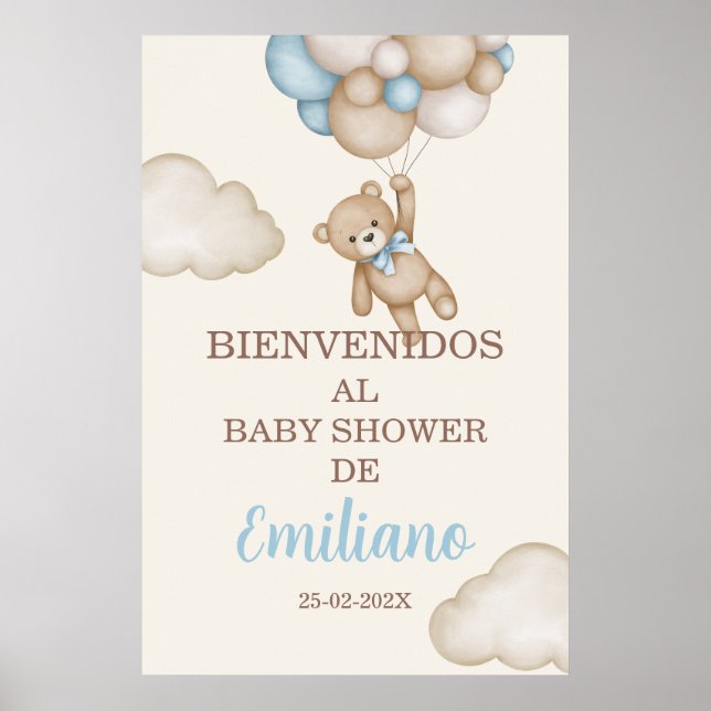 Nalle Baby Shower Välkommen Sign in Spain Poster (Framsidan)
