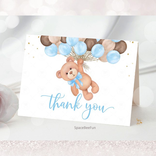 Nalle Baby Shower Vi kan knappt vänta Tack Kort (Teddy Bear Baby Shower Thank You Card, We Can Barely Wait Thank You, Baby Shower Thank You Card, Bea)