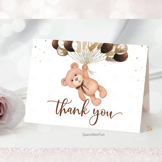 Nalle Baby Shower Vi kan knappt vänta Tack Kort (Teddy Bear Baby Shower Thank You Card, We Can Barely Wait Thank You, Baby Shower Thank You Card, Bea)