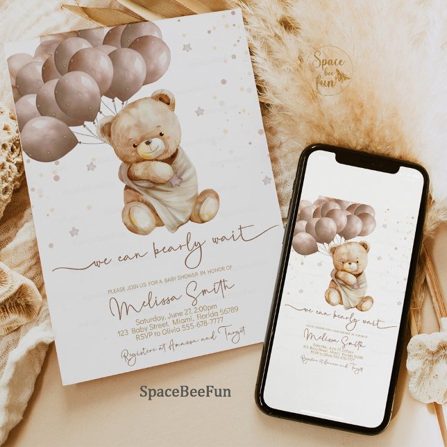 Nalle Baby Shower Vi kan vänta tidigt Inbjudningar (teddy bear baby shower,baby shower theme,gender neutral baby shower,baby shower decorations,teddy be)