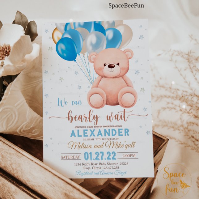 Nalle Baby Shower vi kan vänta tidigt Inbjudningar (Skapare uppladdad)