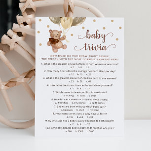 Nalle Baby Trivia Baby Shower Game Card Inbjudningar