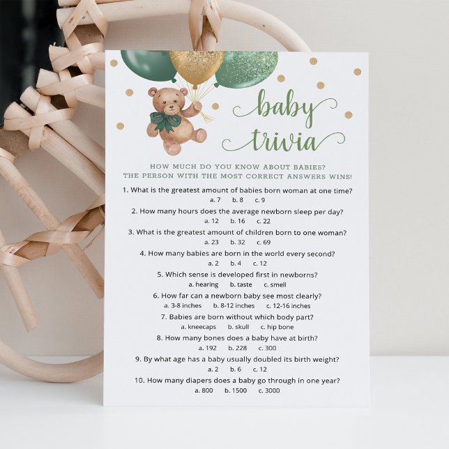 Nalle Baby Trivia Baby Shower Game Card Inbjudningar (Skapare uppladdad)