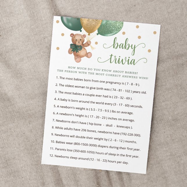 Nalle Baby Trivia Baby Shower Game Card Inbjudningar (Skapare uppladdad)