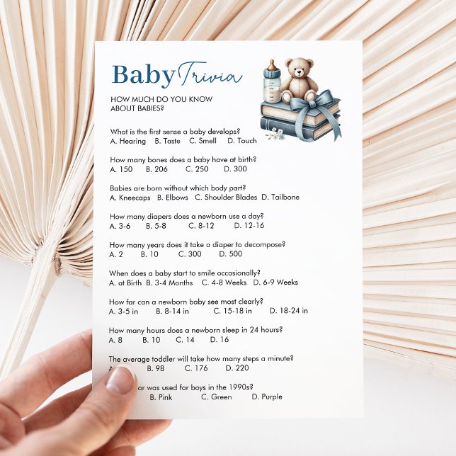 Nalle Baby Trivia Boy Shower Game Card Inbjudningar (Skapare uppladdad)