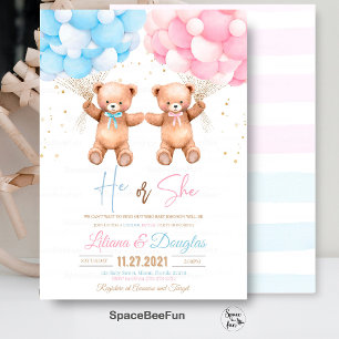 Nalle babydusch Han eller hon Gender Reveal Inbjudningar