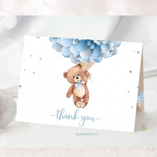 Nalle Babydusch Vikt tackkort (teddy bear baby shower,thank you card,teddy bear boy,theme teddy bear,decorations bab5 shower,)