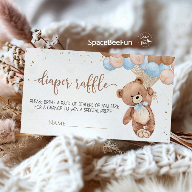 Nalle Babystöldrubrik Skåpbil Tilläggskort (Teddy bear baby shower diaper raffle, diaper raffle enclosure card, teddy bear-themed baby shower, b)