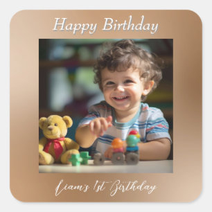 Nalle Ballods Kids Photo Birthday Fyrkantigt Klistermärke