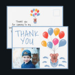 Nalle Ballogs Kids Photo Birthday Tack Vykort<br><div class="desc">Cute Nalle Balloons Kids Photo Birthday Tack för vykortet. Cute teckning i en nalle med färgstarka ballonger och moln på blå bakgrund. Lägg till foto,  text och namn.</div>