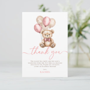 Nalle Ballogs Rosa Girl Baby Shower Tack Kort