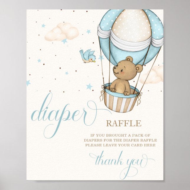 Nalle Ballon Baby Shower Diaper Raffle Sign Poster (Framsidan)
