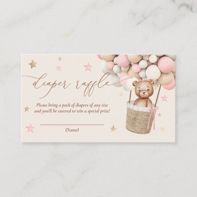 Nalle Ballon Baby Shower Diaper Raffle Tilläggskort (Framsida)