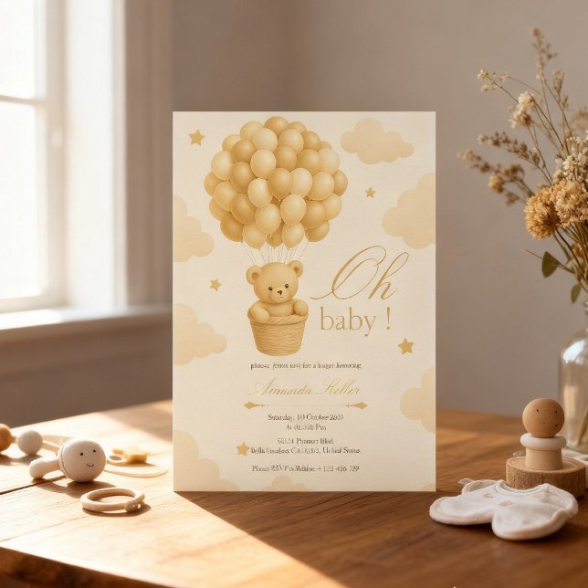 Nalle Ballon Baby Shower Inbjudningar (Skapare uppladdad)