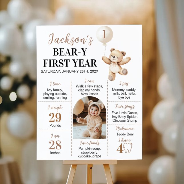 Nalle Ballon Beary First Year Milestone Poster (Skapare uppladdad)