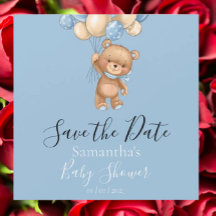 Nalle Ballon Blue Baby Shower Spara datum