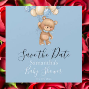 Nalle Ballon Blue Baby Shower Spara datum