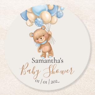 Nalle Ballon Blue Baby Shower Underlägg Papper Rund