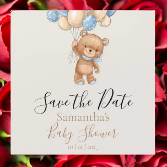 Nalle Ballon Brown Baby Shower Spara datum (Celebrate your little one with our adorable teddy bear balloon brown baby shower save the date)