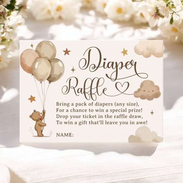 Nalle Ballon Diaper Raffle Baby Shower Tilläggskort (Teddy Bear Balloon Diaper Raffle Baby Shower Enclosure Card)