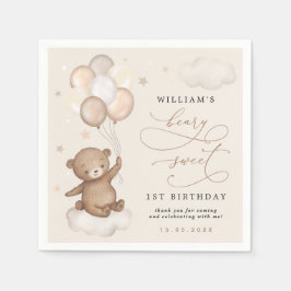 Nalle & ballonger Apricot Cream Brown Birthday Pappersservett