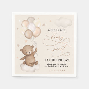 Nalle & ballonger Apricot Cream Brown Birthday Pappersservett