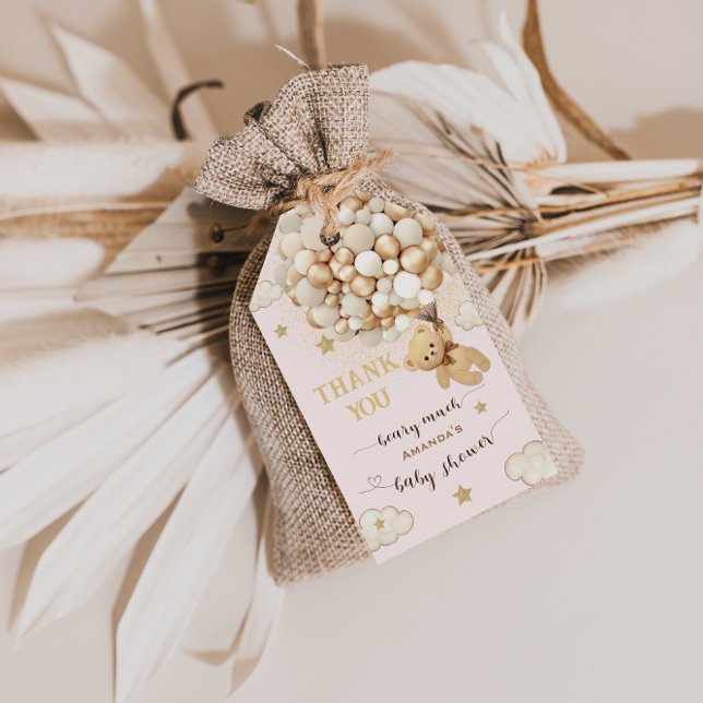 Nalle Ballonger Baby Shower Blush Rosa Tack Presentetikett (Skapare uppladdad)