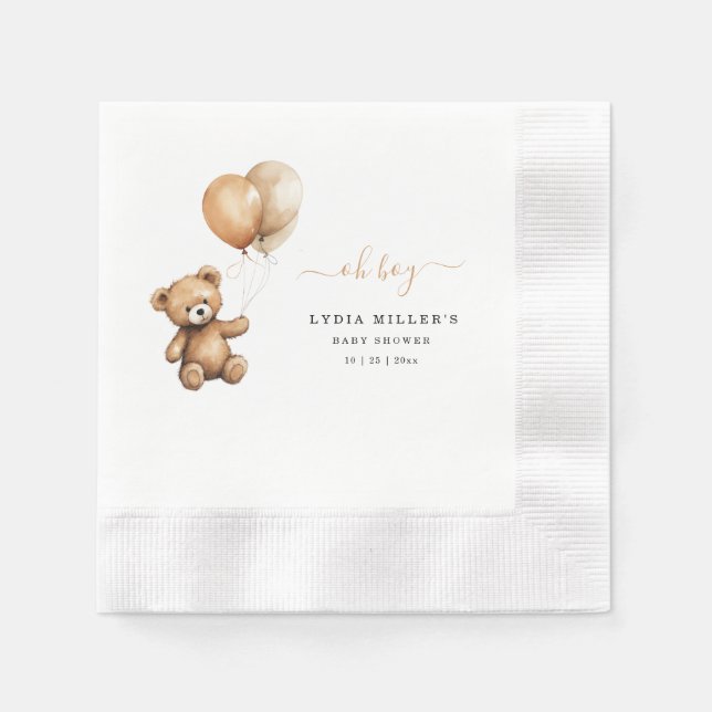 Nalle Ballonger babydusch Könsneutrala Pappersservett (Framsidan)