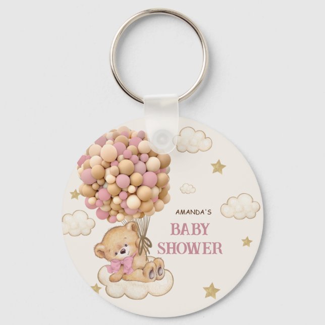Nalle ballonger beige Rosa Nyckelring (Framsida)