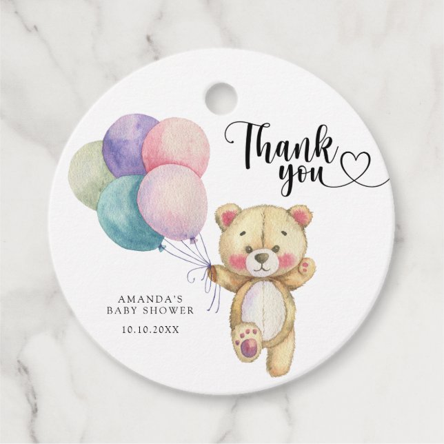 Nalle-ballonger - tack gåvor etiketter (Framsida)