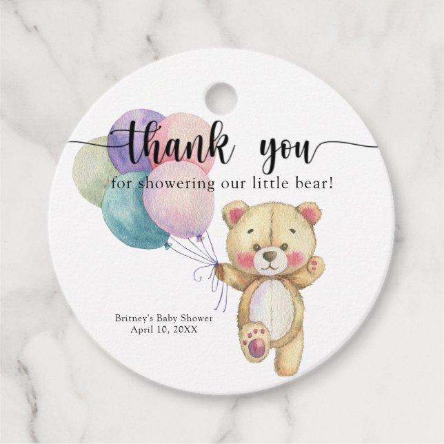 Nalle-ballonger - tack gåvor etiketter (Framsida)