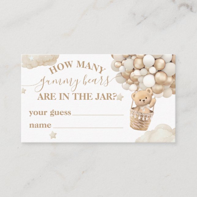 Nalle Balloon Baby Shower gissningsspel Tilläggskort (Framsida)