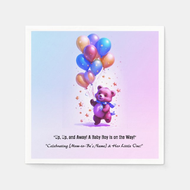 Nalle Balloon Baby Shower Napkins Pappersservett (Framsidan)