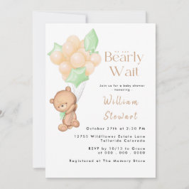 Nalle Balloon Barly Wait Baby Shower Inbjudningar