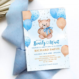 Nalle Balloon Barly Wait Baby Shower Inbjudningar