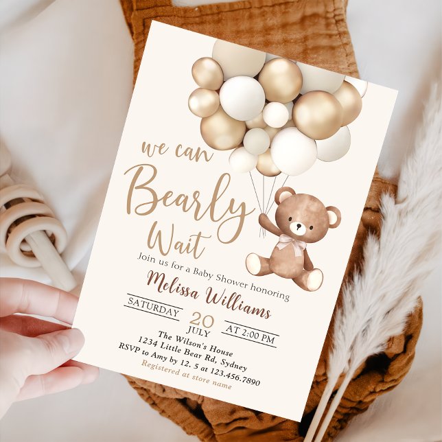 Nalle Balloon Barly Wait Baby Shower Inbjudningar (Skapare uppladdad)