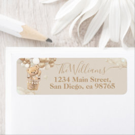 Nalle Balloon Barly Wait Baby Shower Returadress Etikett